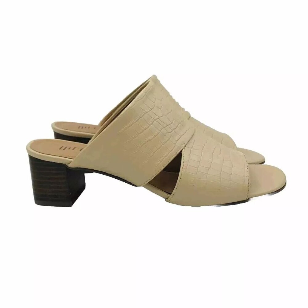 J. Jill Womens Shoes Size 9 Beige Leather Mules Heels Sandals Open Toe Crocodile